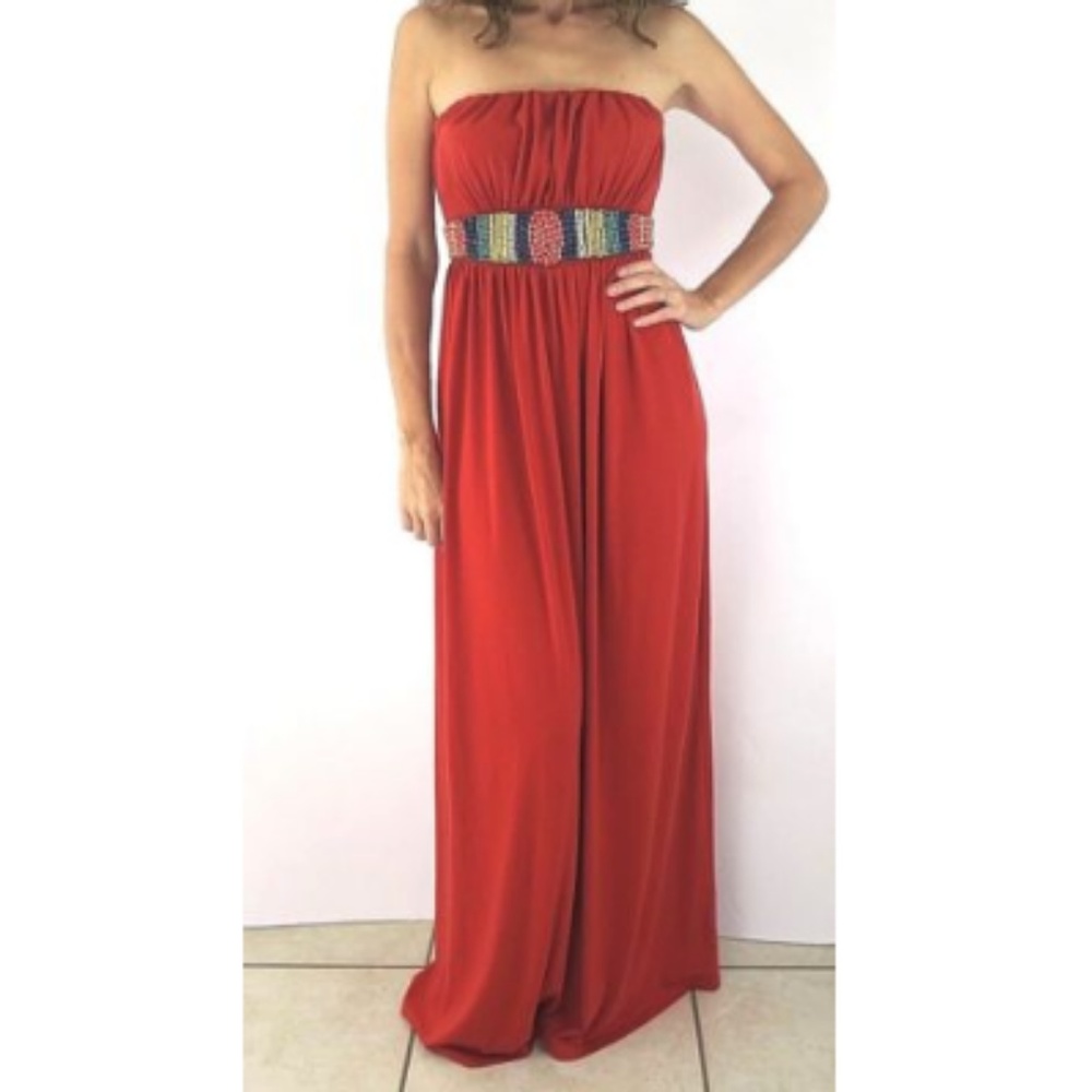 ☀boho Maxi Dress EMPIRE WAIST Beaded Neckline Boho